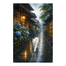 series_2_1|Rainy Kyoto White Cat Japanese Art