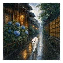 series_2_1|Square Kyoto Rain White Cat Japanes Art