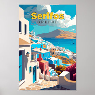 Poster Serifos Grèce Art Voyage Illustration Vintage