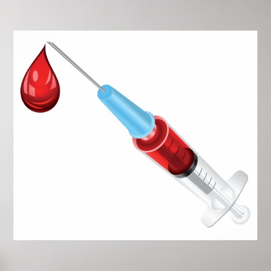 Poster Seringue de sang avec une goutte rouge (Devant)
