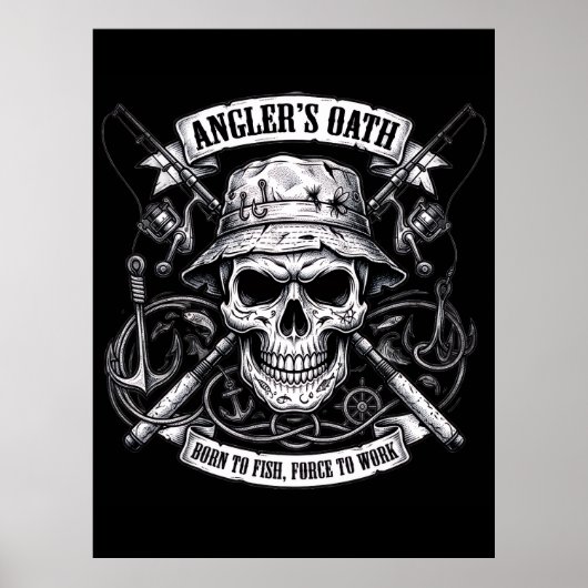 Poster Serment de l'Angler – Né pour Pêcher, Forcé de Tra (Devant)