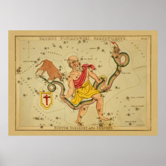 Poster Serpens - Image Vintage Astronomique Star Chart (Devant)