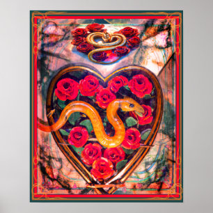 Poster Serpent, coeur et Roses mort Valentine