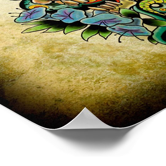 Poster Serpent crâne Lillies (Coin)