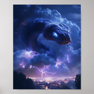 Poster Serpent éclair au-dessus de la ville