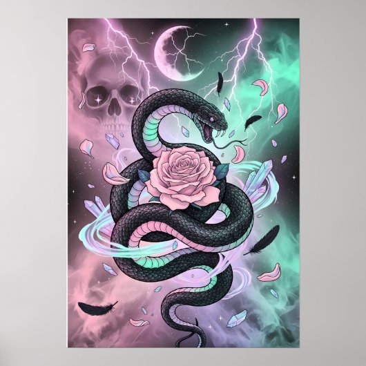 Poster Serpent et Rose Gothique Pastel (Devant)