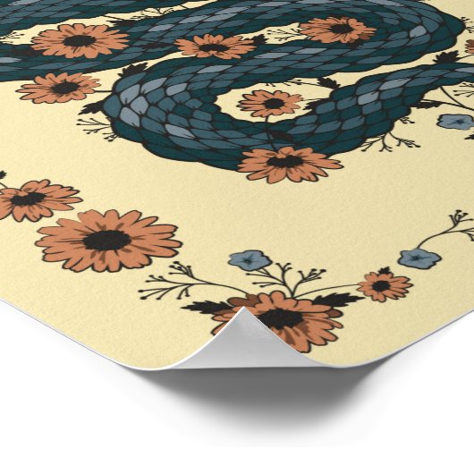 Poster Serpent floral (bleu) (Coin)