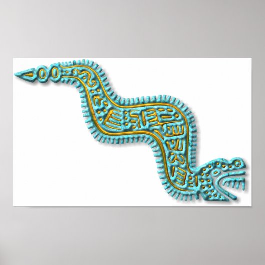 Poster Serpent maya turquoise et or (Devant)