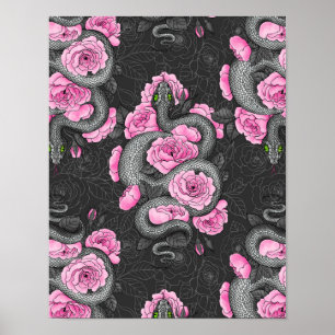Poster Serpents et roses roses