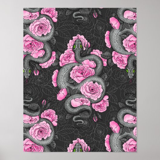 Poster Serpents et roses roses (Devant)