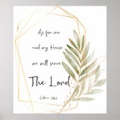 Poster Servez le Seigneur feuilles verts et cadre or (Devant)