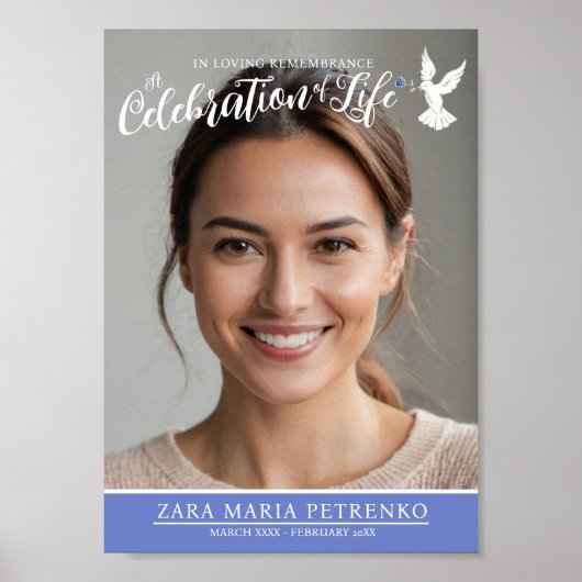 Poster Service commémoratif funérailles colombe bleu phot (Devant)