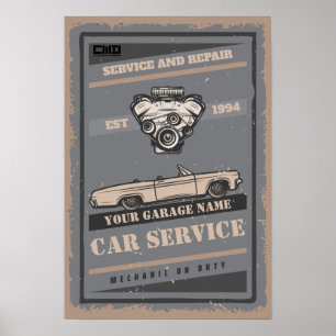 Poster Service de voiture personnalisé garage rétro Poste
