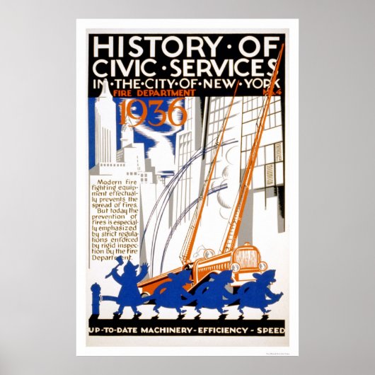 Poster Service d'incendie Camion NYC 1936 WPA (Devant)