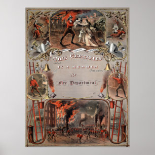 Poster Service d'incendie Vintage du certificat FIREMAN