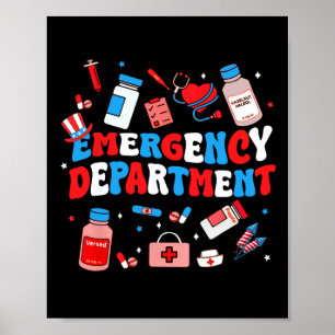 Poster Service D'Urgence Er Infirmière Usa Drapeau Patrio