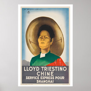 Poster Service Express Lloyd Triestino pour la Chine Shan