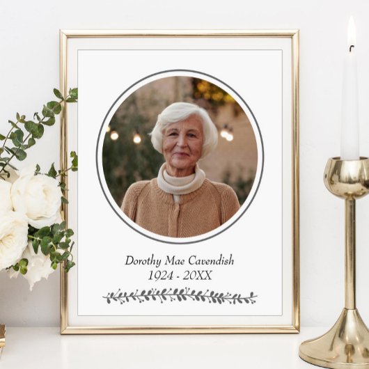 Poster Service funéraire commémoratif de photo ronde mini