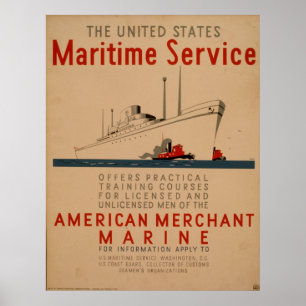 Poster Service Maritime Grand Navire Avec Tubercules WPA