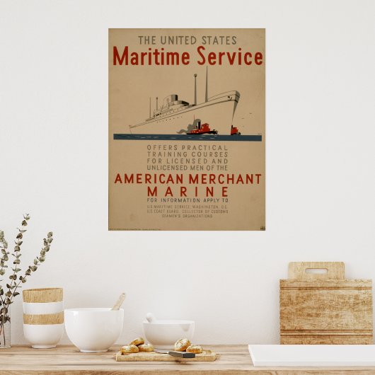 Poster Service Maritime Grand Navire Avec Tubercules WPA (Cuisine)