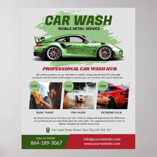 Poster Services de lavage de voiture (Devant)