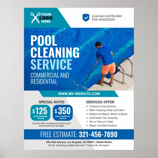 Poster Services de nettoyage de piscine professionnels (Devant)