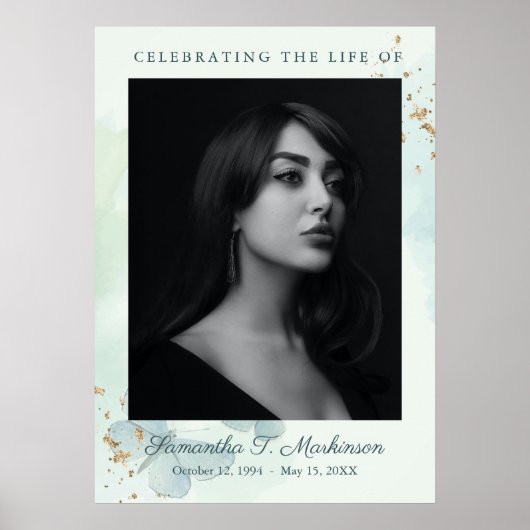 Poster Services funéraires aux papillons d'aquarelle vert (Devant)