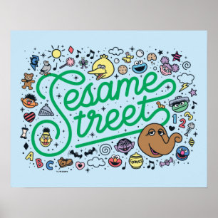 Poster Sésame Sésame   Sesame Street Green Doodle Script