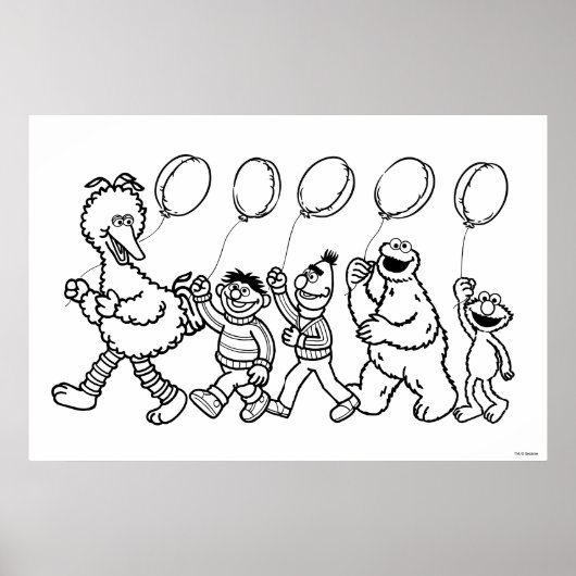 Poster Sesame Street Pals Balloons Anniversaire Coloratio (Devant)