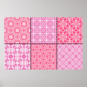 Poster Set of 6 seamless geometric pattern. Vintage illus
