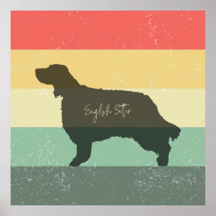 Poster Setter anglais - Sunset rétro - Wall Art