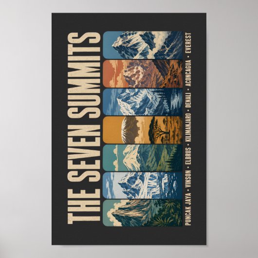 Poster Seven Summits Mountain Landmarks Illustration (Devant)