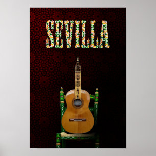 Poster SEVILLA. Guitarra flamenca con Giralda de Sevilla.