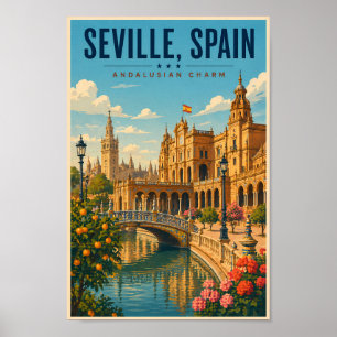 Poster Séville Espagne Illustration Voyage Art Vintage