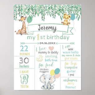 Poster Sexe Safari Neutre 1er Anniversaire Baby Facts SIG