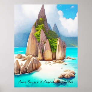 Poster Seychelles Beach Art Ocean Lover