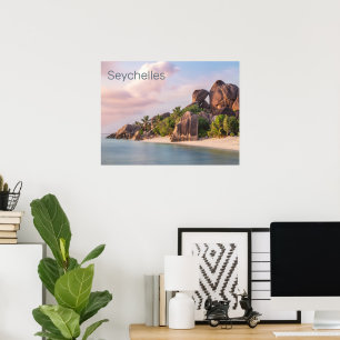 Poster Seychelles La Digue Vintage coucher de soleil Cade