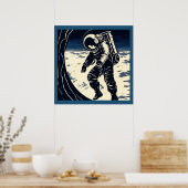 Poster SF - Astronaut sur Spacewalk Woodcut 3 (Cuisine)
