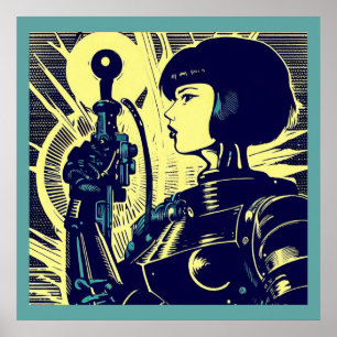 Poster SF - Héros Anime Woodcut 3