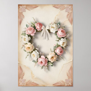 Poster Shabby Chic Rose Heart Wreath Valentine's Wall Art