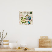 Poster shabby elegance camellia papillon d'oiseau françai (Cuisine)