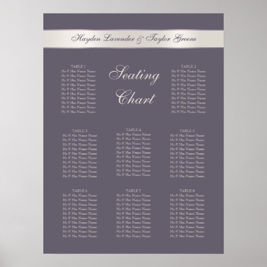 Poster Shabbychic Lavender Stripes Mariage Siege Chart (Devant)