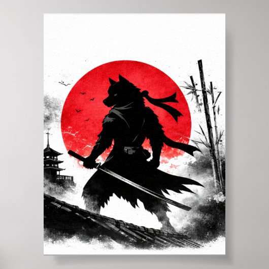 Poster Shadow Ninja Wolf Japanese pastor print (Devant)