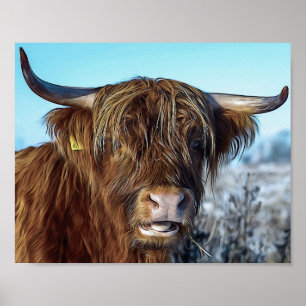 Poster Shaggy Highland Beef Peinture à l'huile de vache D