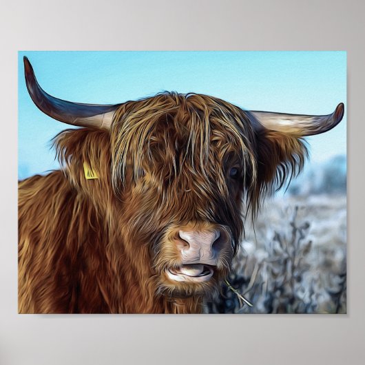 Poster Shaggy Highland Beef Peinture à l'huile de vache D (Devant)