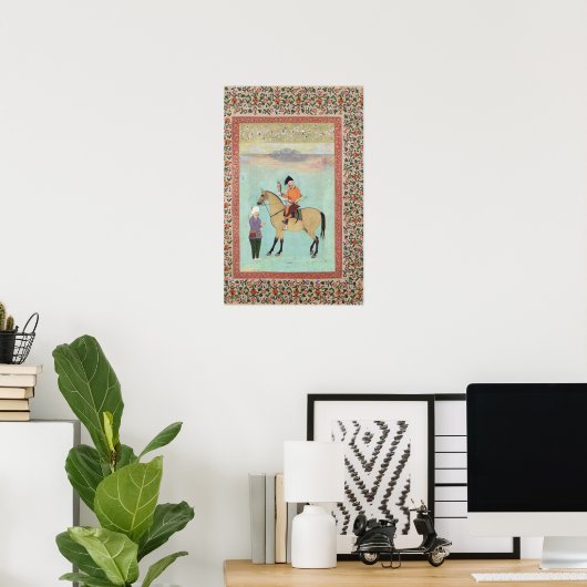 Poster Shah Abbas sur un cheval tenant un faucon (Bureau à domicile)