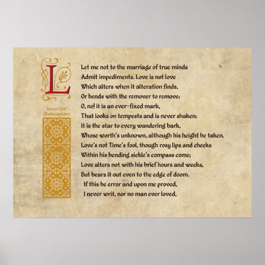 Poster Shakespeare Sonnet 116 (CXVI) sur Parchemin (Devant)