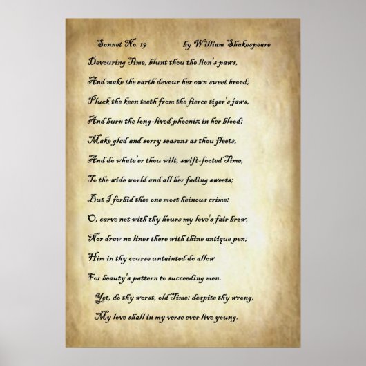 Poster Shakespeare Sonnet 19 (Devant)