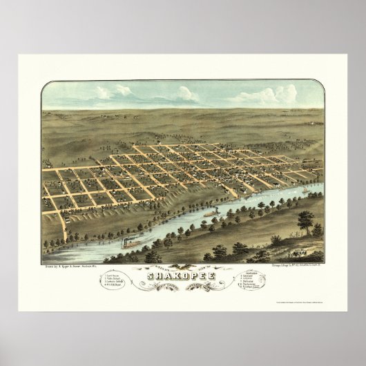 Poster Shakopee, MN Carte panoramique - 1869 (Devant)