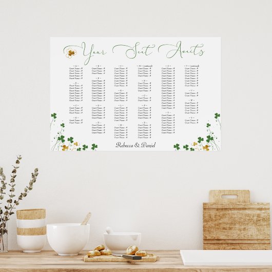 Poster Shamrock Calligraphie Mariage irlandais Plan de si (Cuisine)